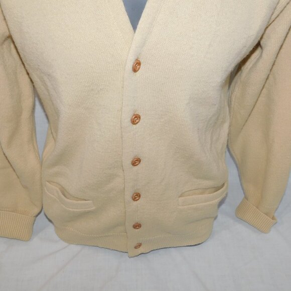 VTG 60s 70s Terry Williams Canada Mens M Tan Wool Blend button Cardigan Sweater - Picture 3 of 10
